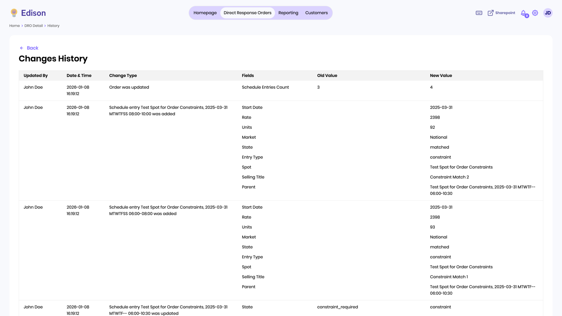 Oder History Page